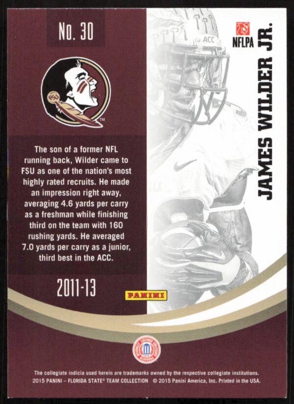 2015 Panini Florida State Seminoles James Wilder Jr. #30 (Back)