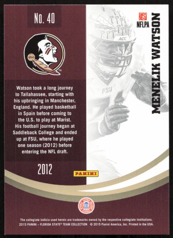 2015 Panini Florida State Seminoles Menelik Watson #40 (Back)