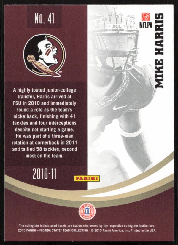 2015 Panini Florida State Seminoles Mike Harris #41 (Back)