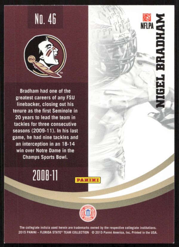 2015 Panini Florida State Seminoles Nigel Bradham #46 (Back)