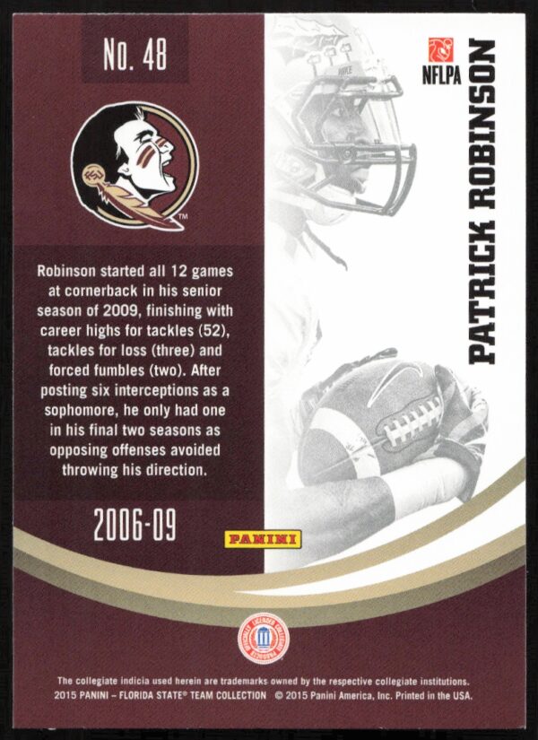 2015 Panini Florida State Seminoles Patrick Robinson #48 (Back)