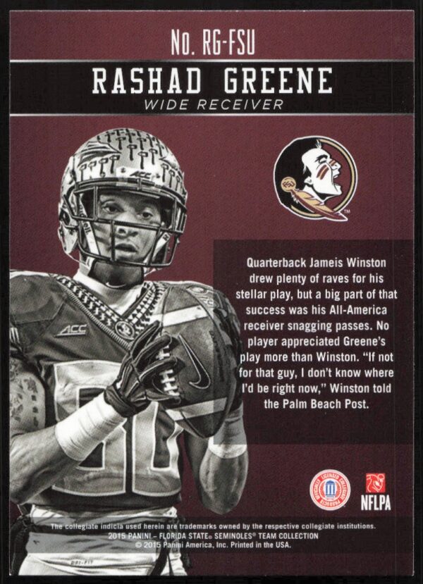 2015 Panini Florida State Seminoles Rashad Greene Honors #RG-FSU (Back)