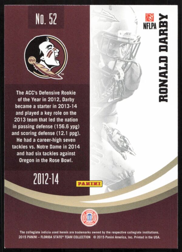 2015 Panini Florida State Seminoles Ronald Darby #52 (Back)