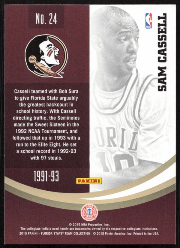 2015 Panini Florida State Seminoles Sam Cassell #24 (Back)