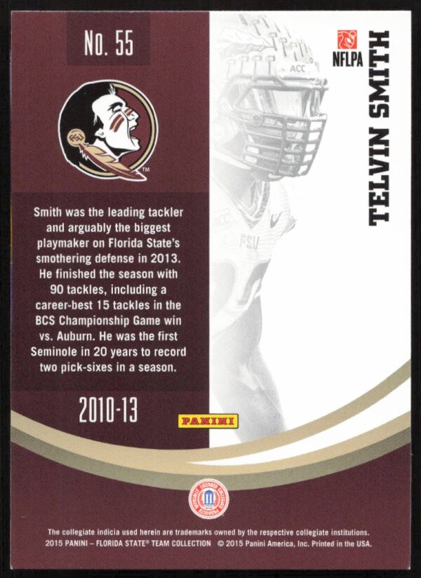 2015 Panini Florida State Seminoles Telvin Smith #55 (Back)