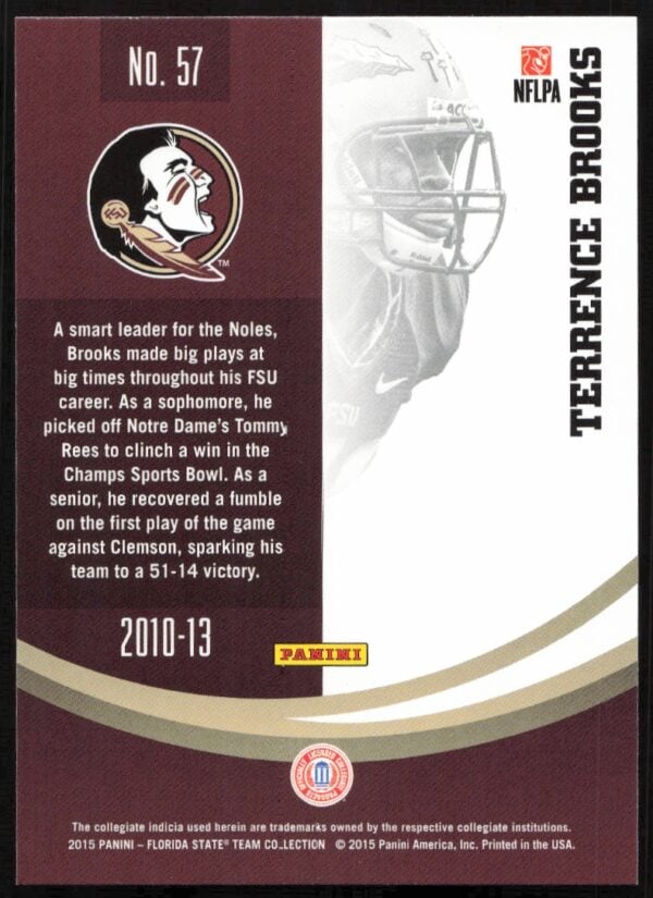 2015 Panini Florida State Seminoles Terrance Brooks #57 (Back)