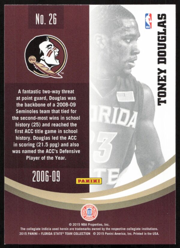 2015 Panini Florida State Seminoles Toney Douglas #26 (Back)