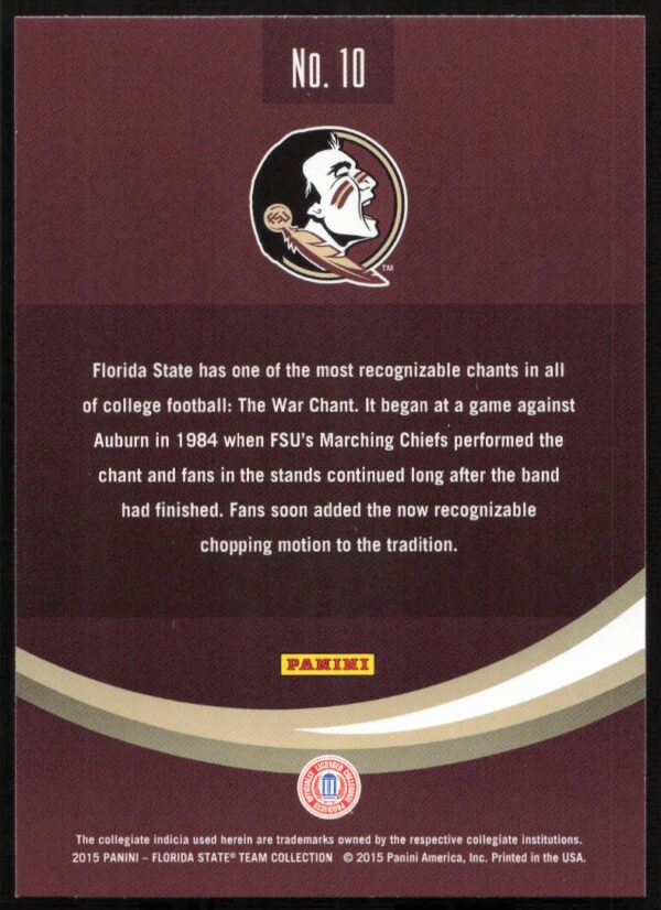 2015 Panini Florida State Seminoles Traditions #10 (Back)