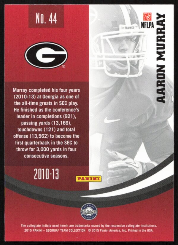 2015 Panini Georgia Bulldogs Aaron Murray #44 (Back)