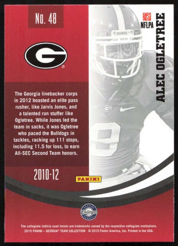 2015 Panini Georgia Bulldogs Alec Ogletree #48 (Back)