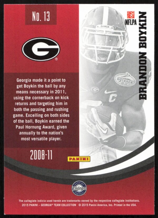 2015 Panini Georgia Bulldogs Brandon Boykin #13 (Back)