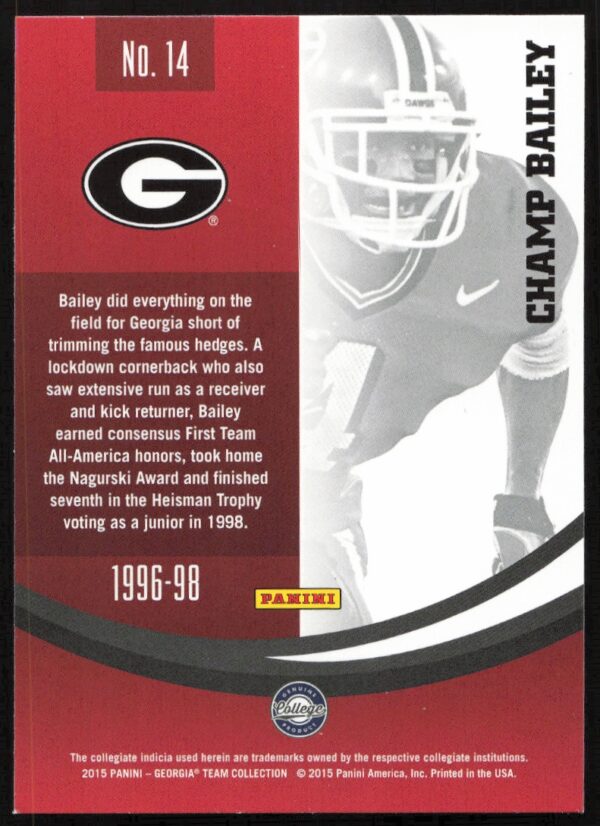 2015 Panini Georgia Bulldogs Champ Bailey #14 (Back)