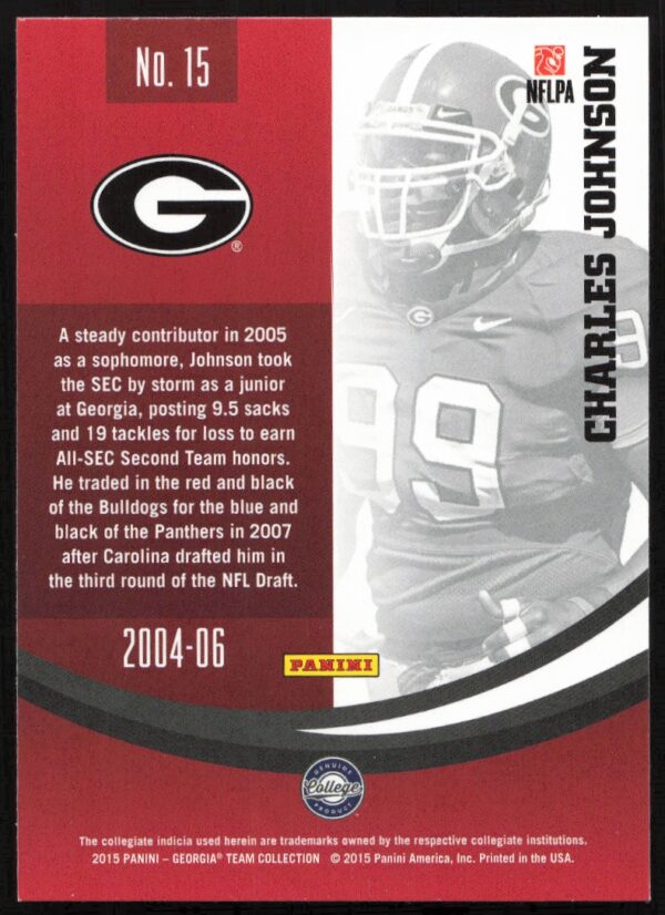 2015 Panini Georgia Bulldogs Charles Johnson #15 (Back)