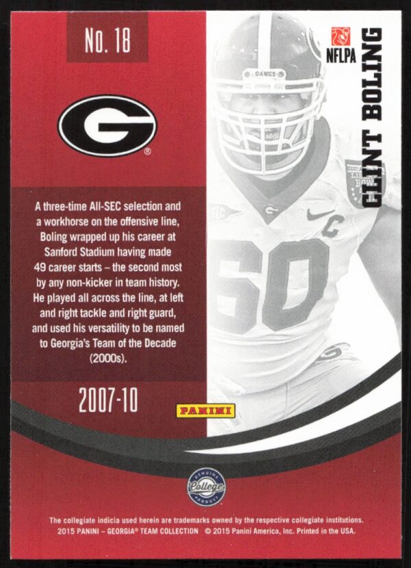 2015 Panini Georgia Bulldogs Clint Boling #18 (Back)