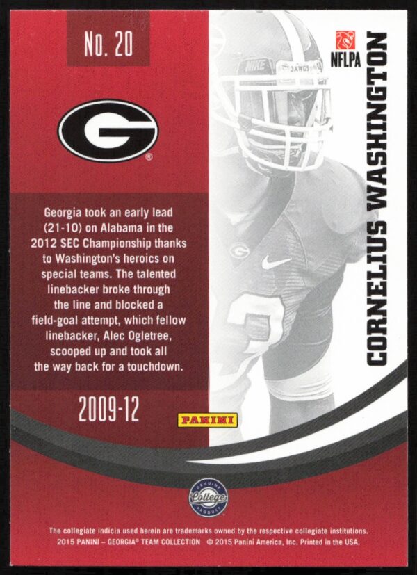 2015 Panini Georgia Bulldogs Cornelius Washington #20 (Back)