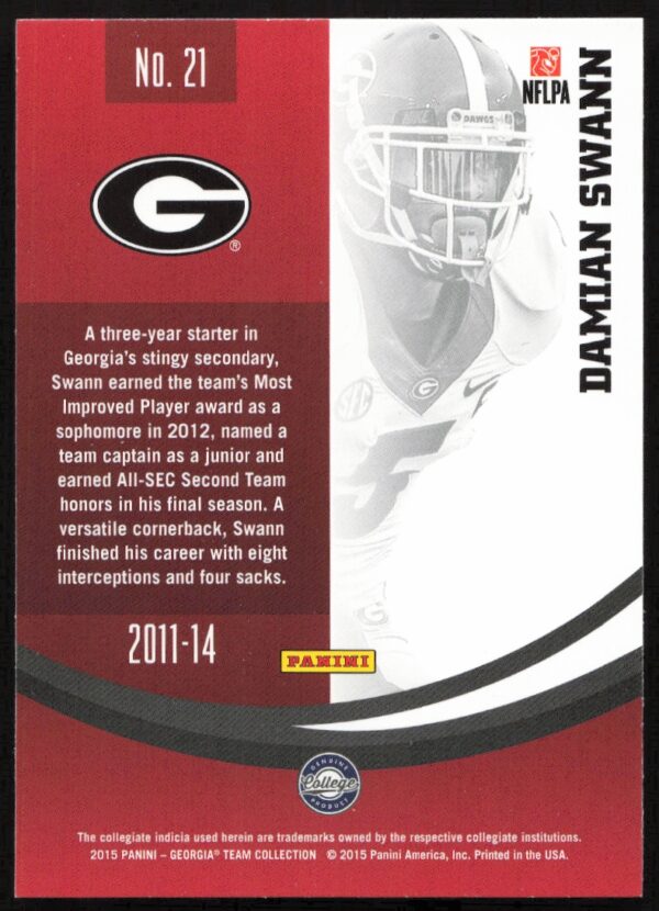 2015 Panini Georgia Bulldogs Damian Swann #21 (Back)