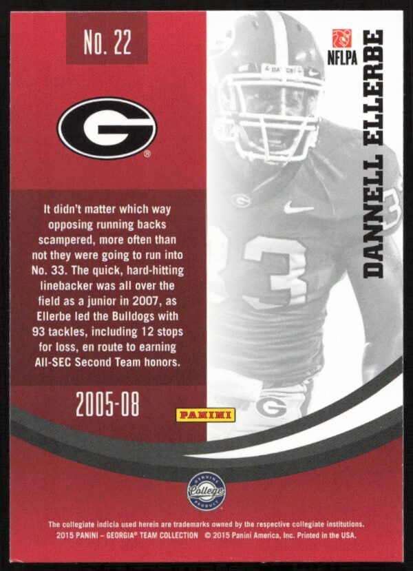 2015 Panini Georgia Bulldogs Dannell Ellerbe #22 (Back)