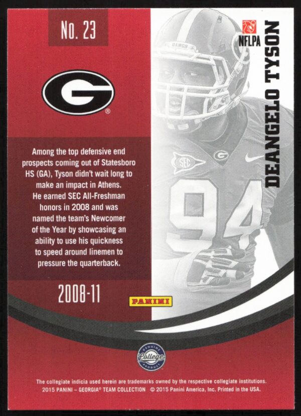 2015 Panini Georgia Bulldogs Deangelo Tyson #23 (Back)