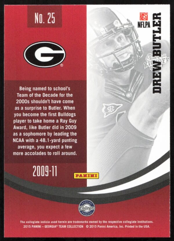 2015 Panini Georgia Bulldogs Drew Butter #25 (Back)