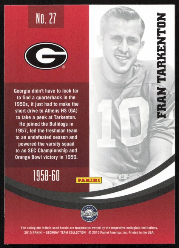 2015 Panini Georgia Bulldogs Fran Tarkenton #27 (Back)