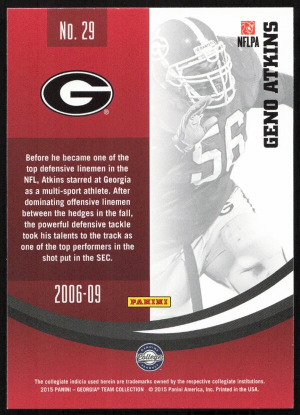 2015 Panini Georgia Bulldogs Geno Atkins #29 (Back)