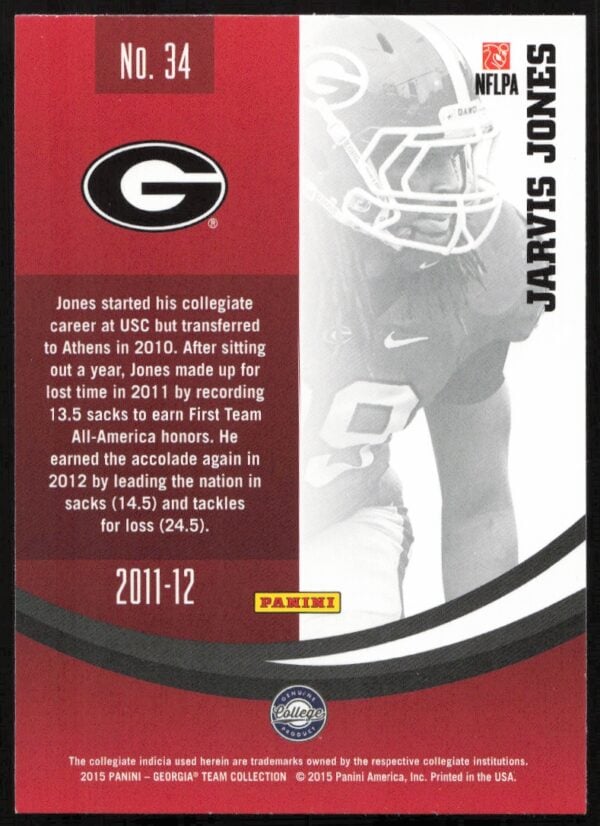 2015 Panini Georgia Bulldogs Jarvis Jones #34 (Back)