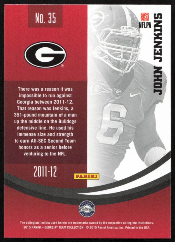 2015 Panini Georgia Bulldogs John Jenkins #35 (Back)