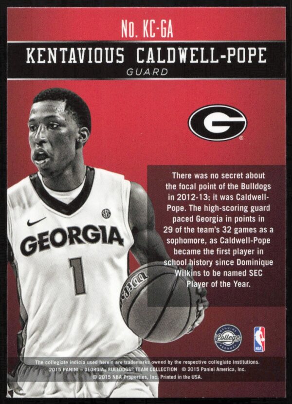 2015 Panini Georgia Bulldogs Kentavious Caldwell Pope Honors #KC-GA (Back)