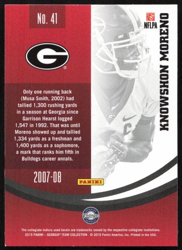 2015 Panini Georgia Bulldogs Knowshon Moreno #41 (Back)