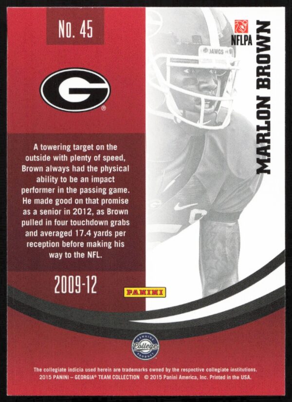 2015 Panini Georgia Bulldogs Marlon Brown #45 (Back)