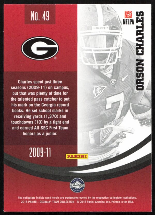 2015 Panini Georgia Bulldogs Orson Charles #49 (Back)