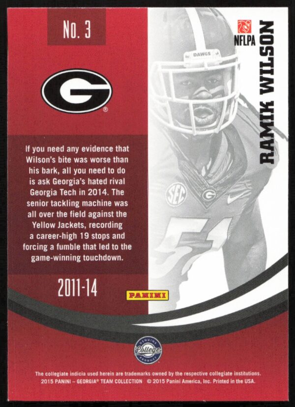 2015 Panini Georgia Bulldogs Ramik Wilson #3 (Back)