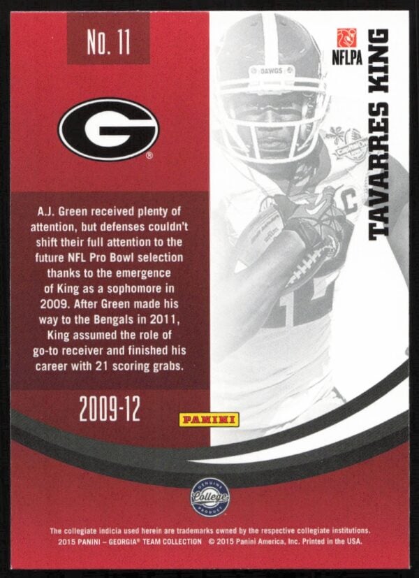 2015 Panini Georgia Bulldogs Tavarres King #11 (Back)