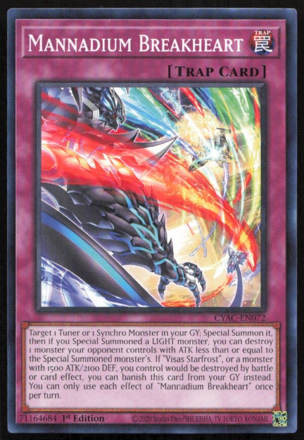 2020 Yu-Gi-Oh! Cyberstorm Access (1st Edition) Mannadium Breakheart #CYAC-EN072 (Front)