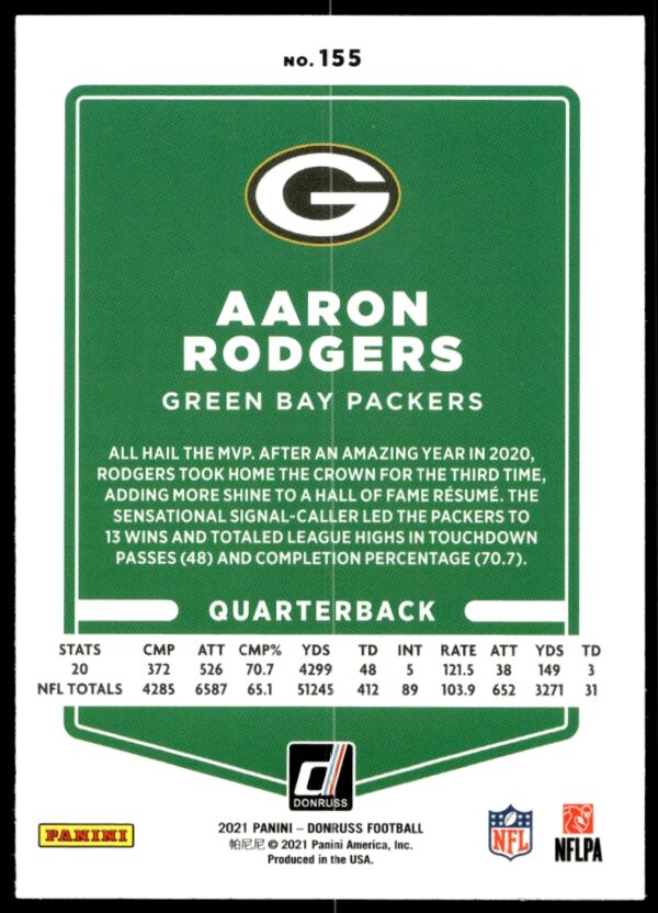 2021 Donruss Aaron Rodgers #155 (Back)