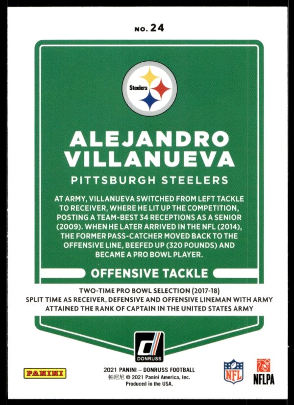 2021 Donruss Alejandro Villanueva #24 (Back)