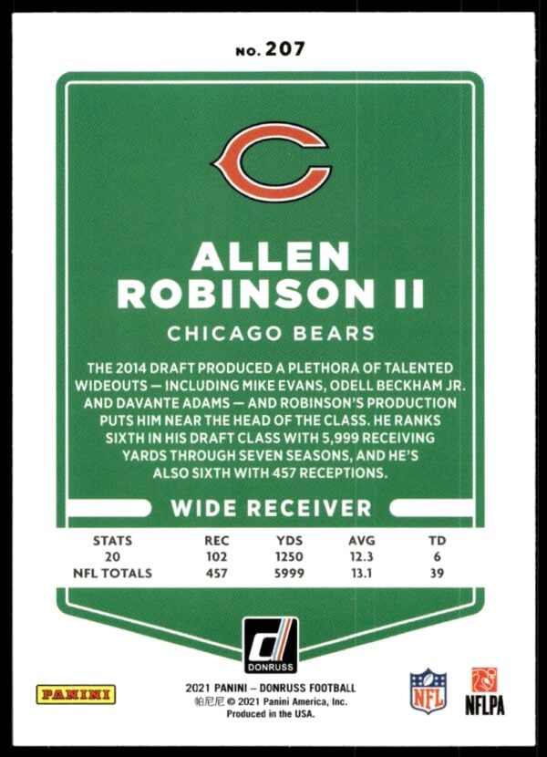 2021 Donruss Allen Robinson II #207 (Back)