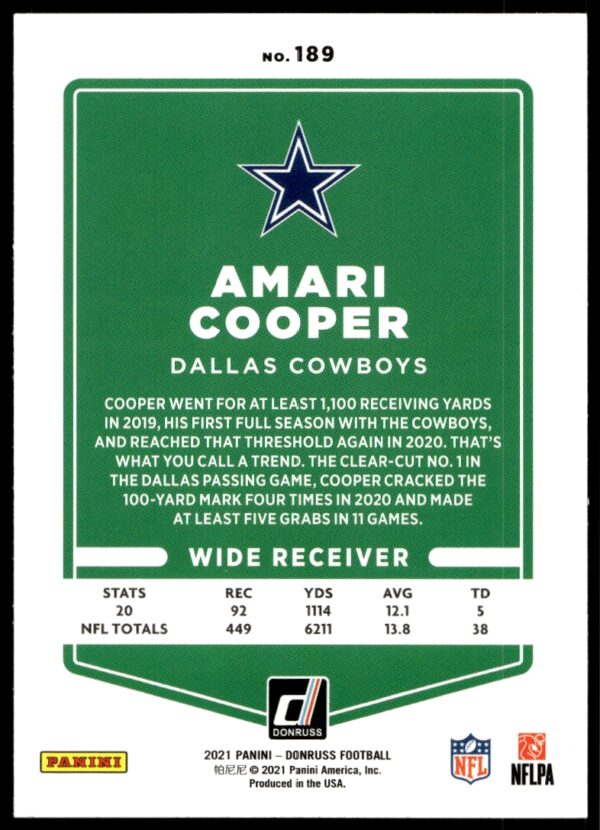 2021 Donruss Amari Cooper #189 (Back)