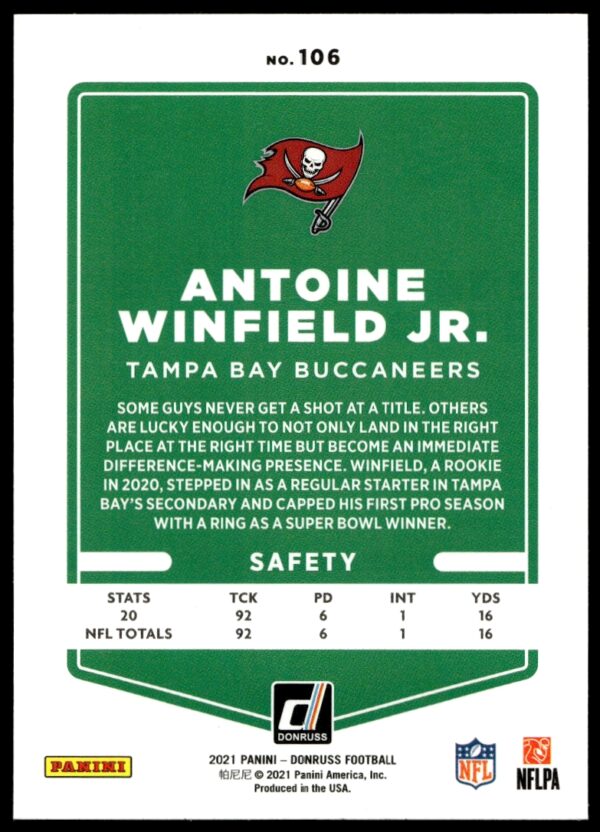 2021 Donruss Antoine Winfield Jr. Press Proof Red #106 (Back)