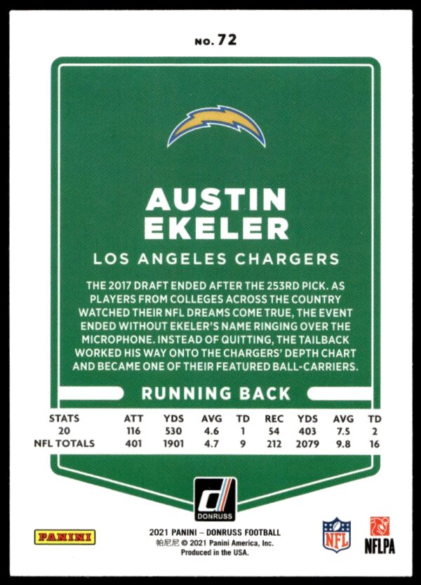 2021 Donruss Austin Ekeler #72 (Back)