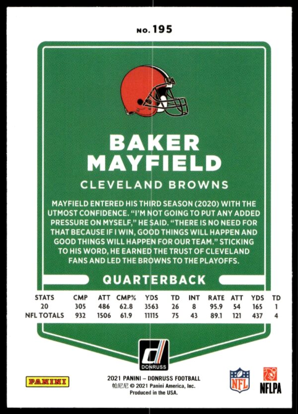 2021 Donruss Baker Mayfield (No Helmet) #195 (Back)