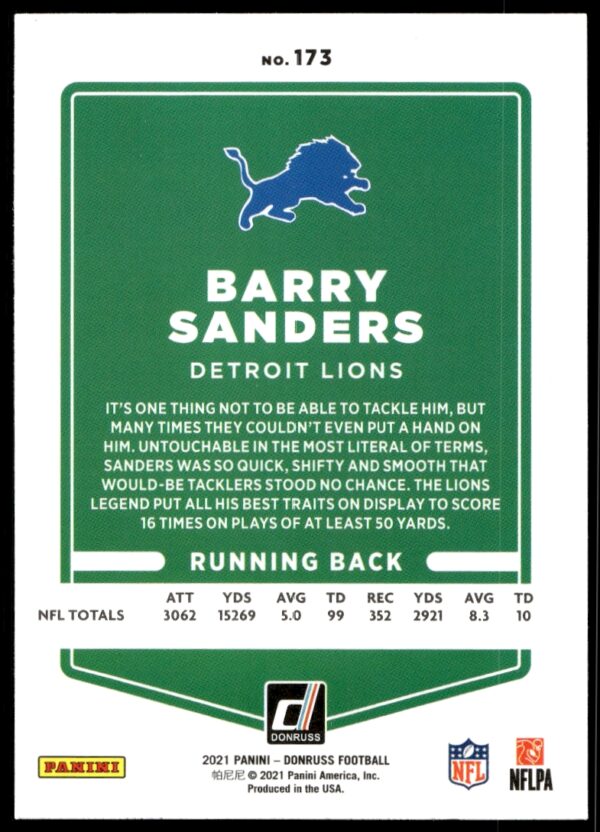 2021 Donruss Barry Sanders #173 (Back)