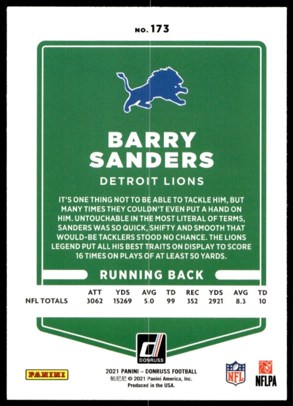 2021 Donruss Barry Sanders (No Helmet) #173 (Back)