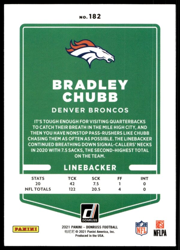 2021 Donruss Bradley Chubb #182 (Back)