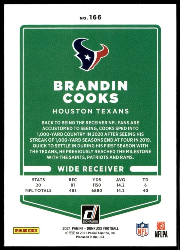 2021 Donruss Brandin Cooks #166 (Back)