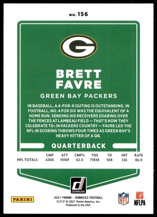 2021 Donruss Brett Favre #156 (Back)