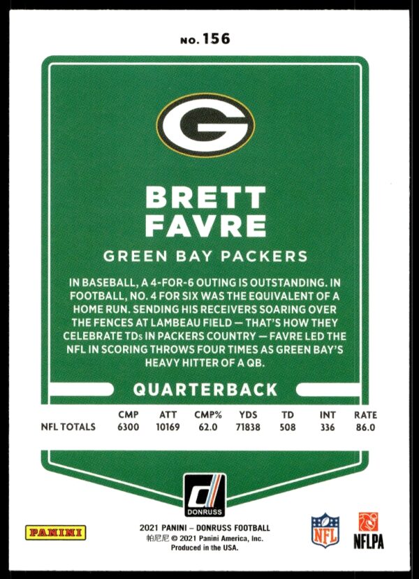 2021 Donruss Brett Favre (No Helmet) #156 (Back)