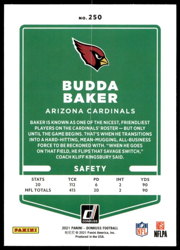 2021 Donruss Budda Baker #250 (Back)