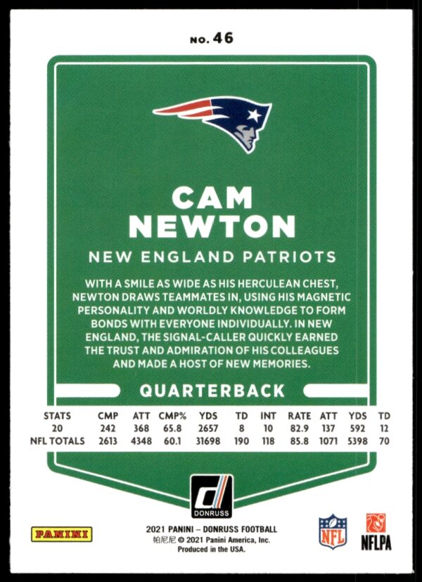 2021 Donruss Cam Newton #46 (Back)