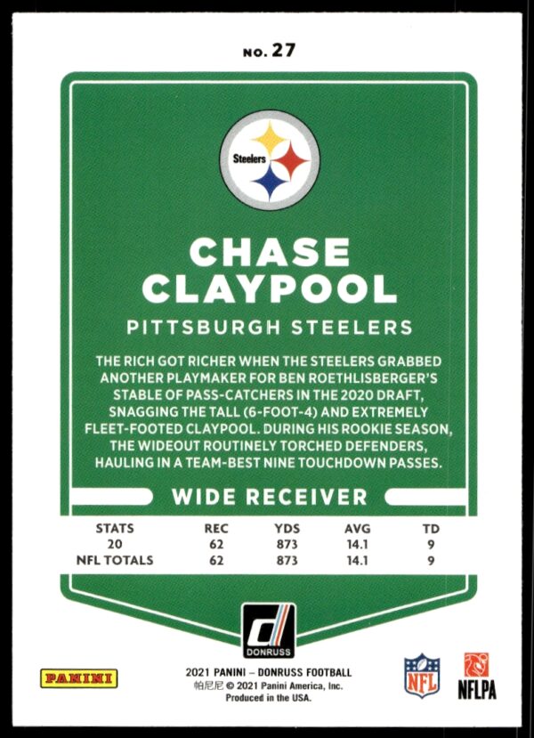 2021 Donruss Chase Claypool #27 (Back)